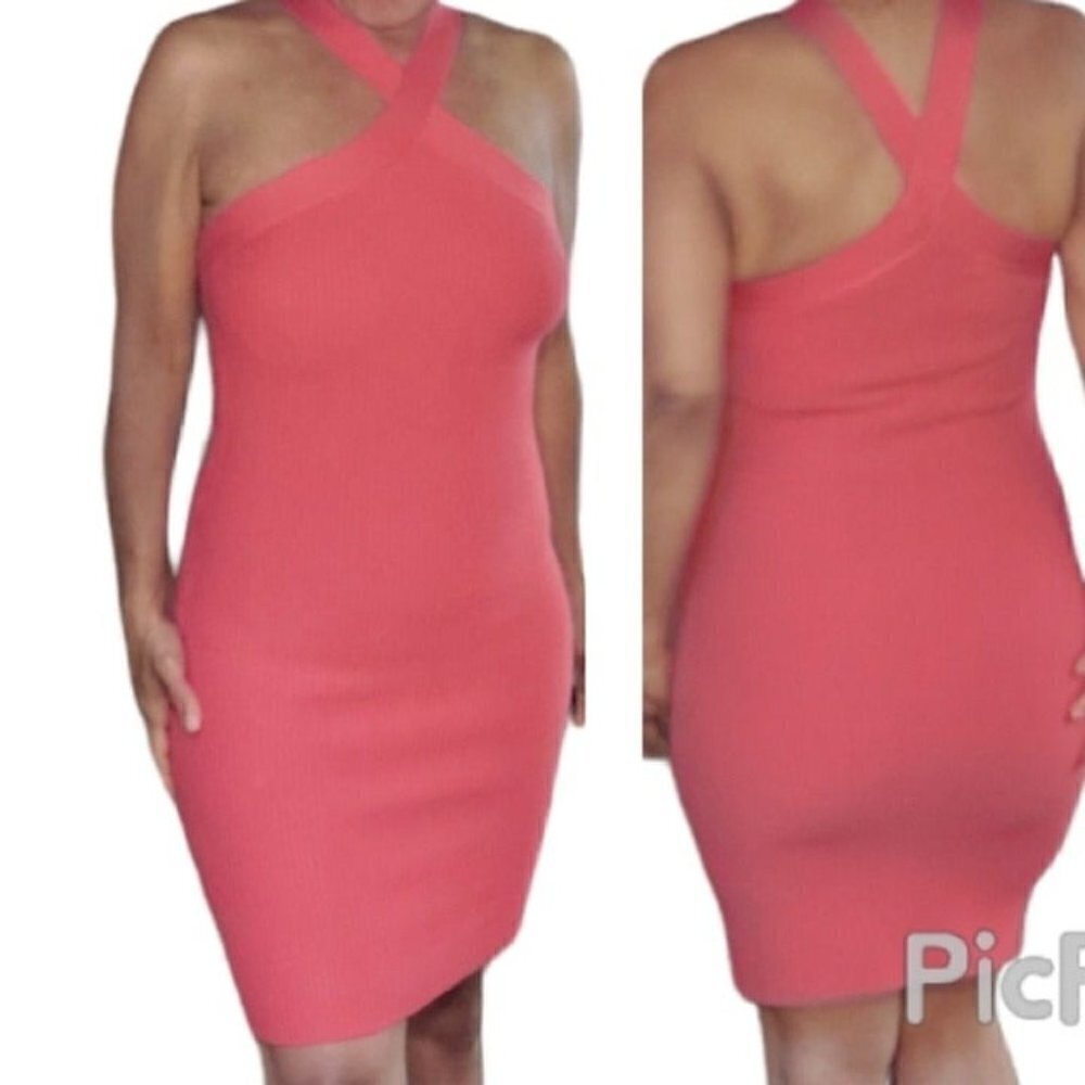 NEW House of Harlow 1960 Sculpt Knit Criss Cross Dress - Watermelon